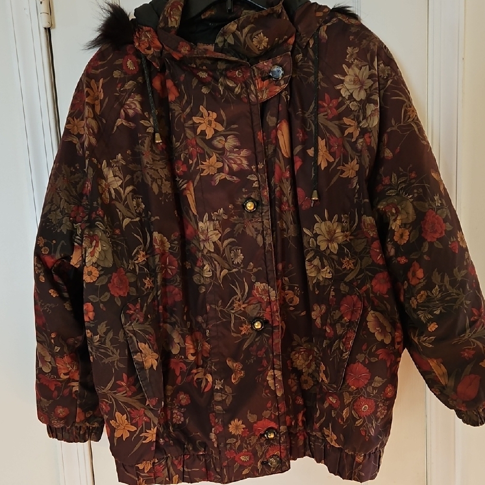 Vintage J.G. Hook Brown Floral Puffed Winter Coat - Picture 6 of 13